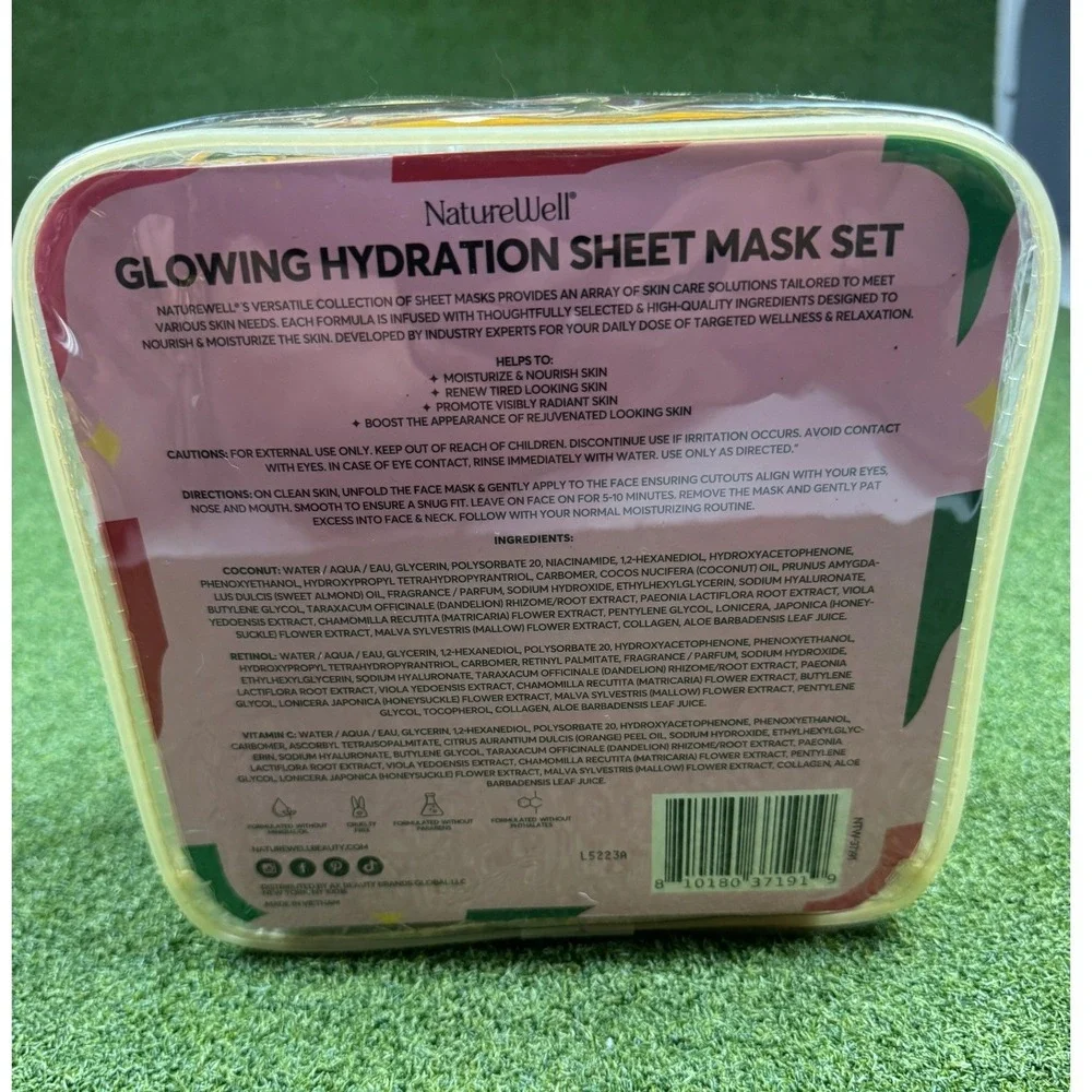NatureWell Glowing Hydration Sheet Mask‎ Set Retinol Vitamin C Spa